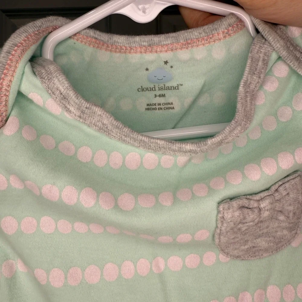 Cloud Island Baby Girl Mint Green Dot Long‎ Sleeve Sleepsuit Romper Size 3-6M